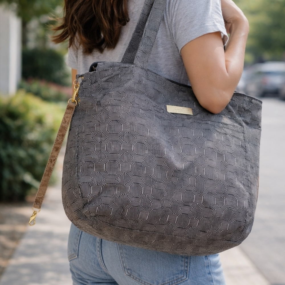 Ju-Ju-Be Gray Geometric Tote With Free Key Pouch